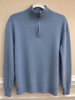 Reserved Men's Light Blue Half-Zip Mock Neck Sweater